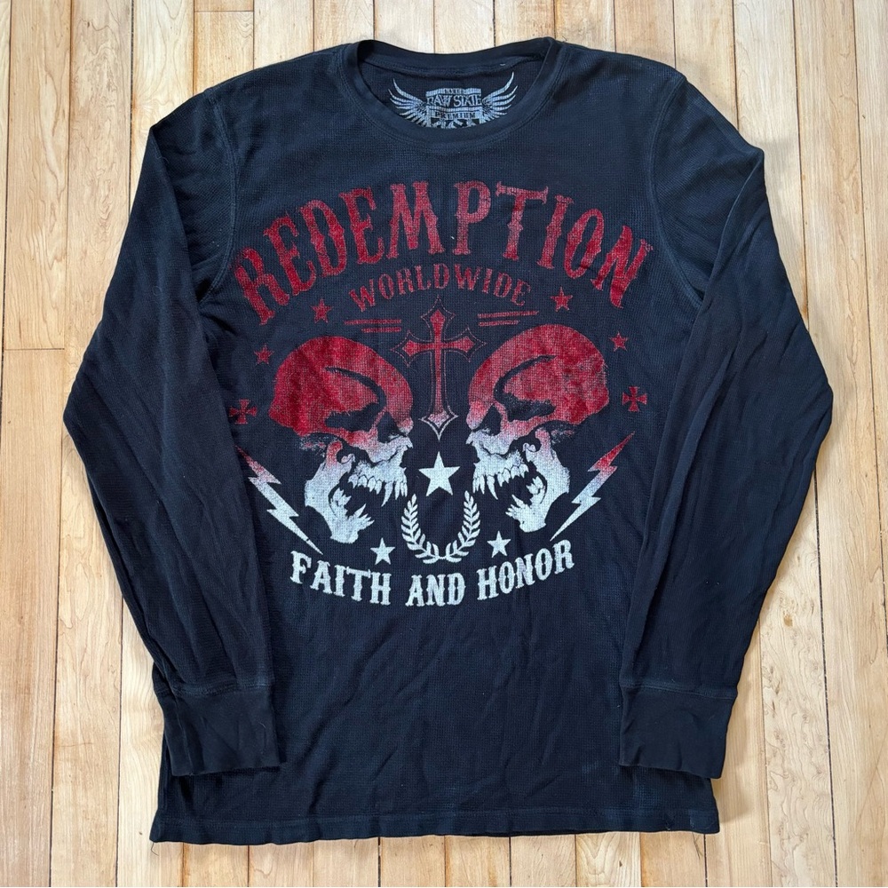 Y2K Raw State Redemption Thermal Long Sleeve Shirt Skate Skull Grunge Mens L